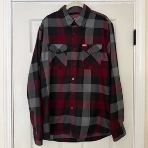 DIXXON The Brawler Red and Gray Plaid Button Down Shirt